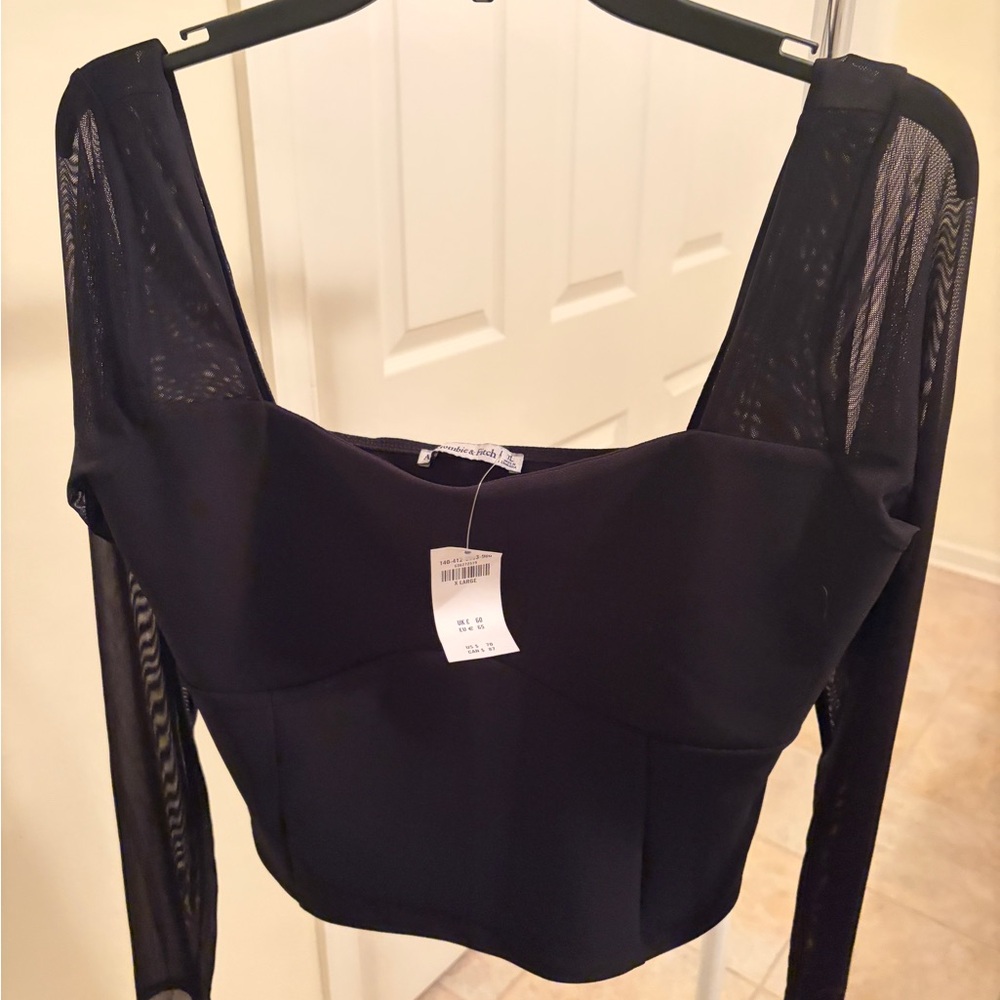 Abercrombie & Fitch Black Mesh Sleeve Blouse